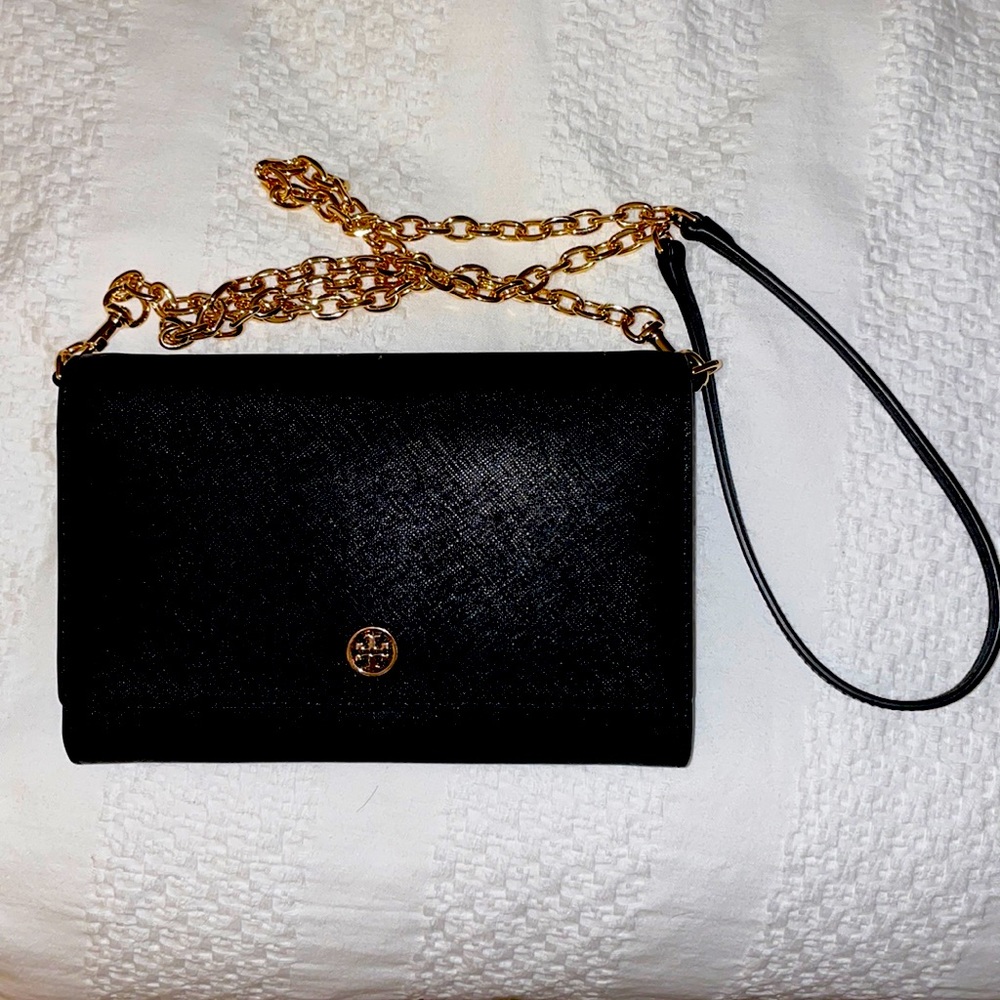 Tory Burch Black Crossbody/Clutch Bag w/Gold Chain
